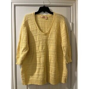 North Crest womens Short Sleeve Sweater size 4X 28W Yellow Cotton Open Knit